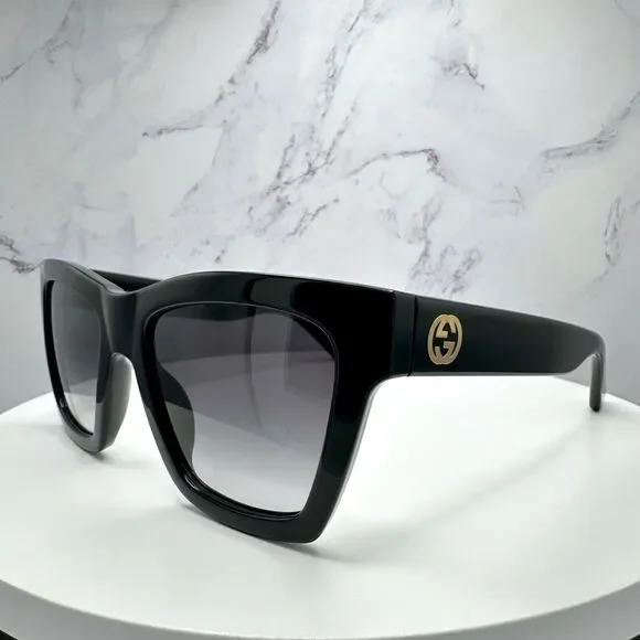New GUCCI Sunglasses Black Gold Interlocking GG Logo 54-19-140 mm